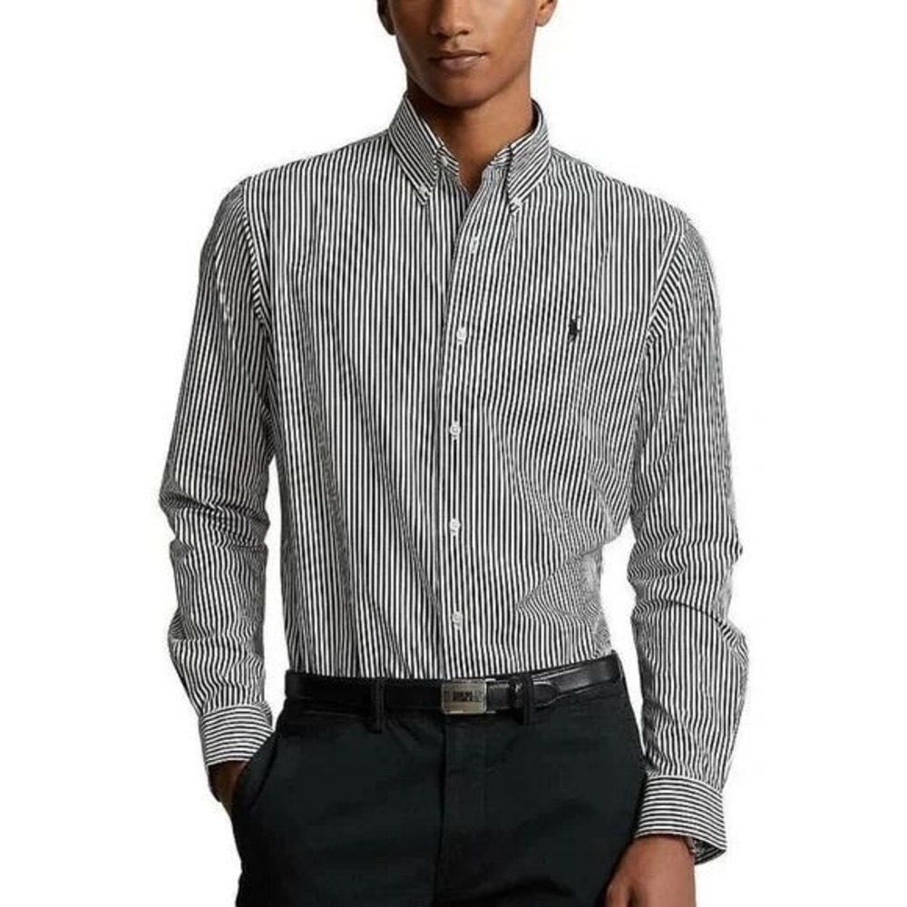 Ralph Lauren Slim‎ Fit Shirt Black Striped Button Down Long Sleeve XXL Classic
